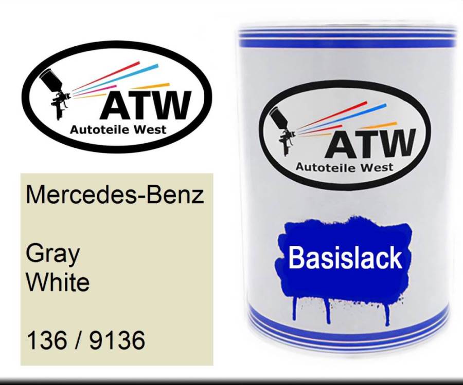 Mercedes-Benz, Gray White, 136 / 9136: 500ml Lackdose, von ATW Autoteile West.